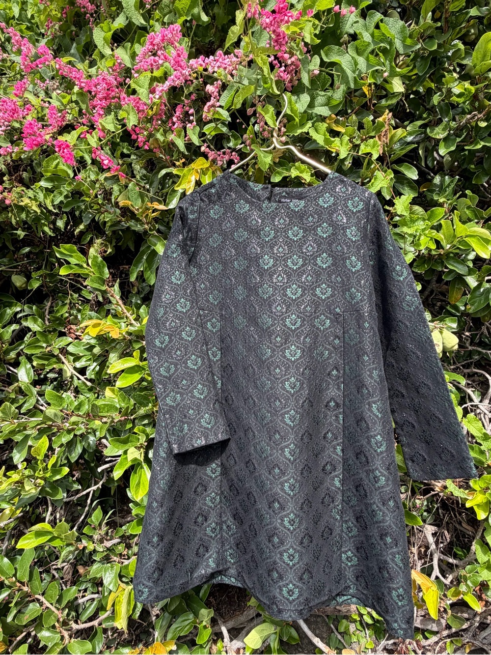 SISTER JANE Green & Black Baroque Jacquard Long Sleeve Mini Dress